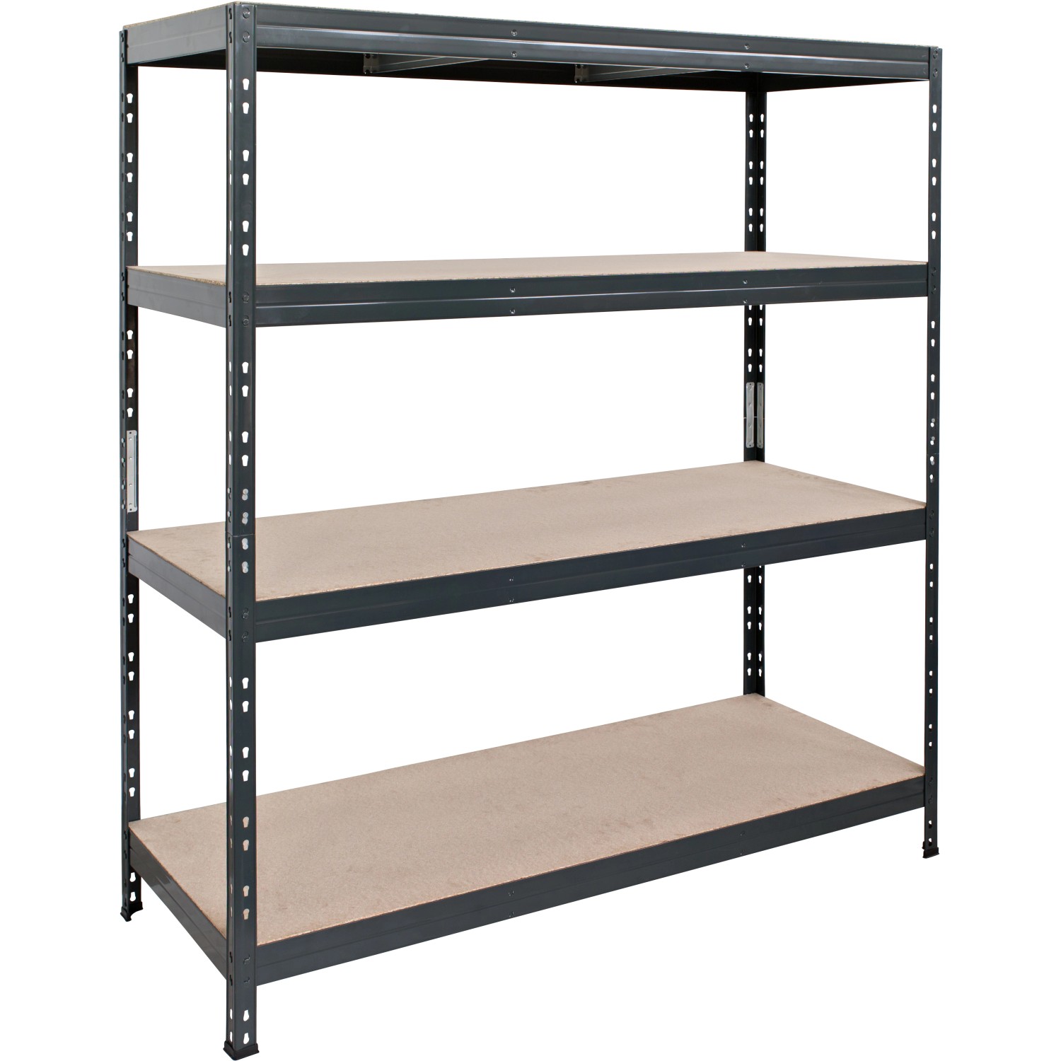 Anthrazitfarbenes Ar Shelving Schwerlast Steckregal Rivet XL mit vier Böden.