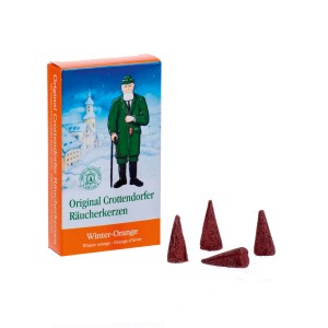 Räucherkerzen Winter-Orange im Display, ca. 27mm, für Weihnachtsdekoration.