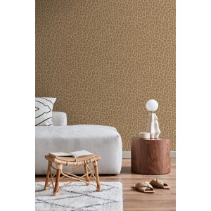 ESTAhome Vliestapete mit Leopardenmuster in Hellbraun, 50x900cm. Dekorative Tapete für Wohnräume.