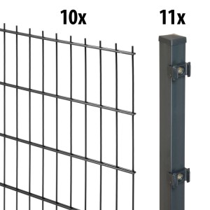 Anthrazit Doppelstabmatten-Zaunfeld und Pfosten. Gartenzaun Komplett-Set.