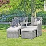 Graues DELUKE Gartenstuhl-Set URBAN mit Hocker, Relaxsessel und wetterfesten Gartenstühlen für Outdoor.