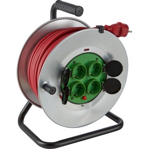 Kabeltrommel mit 4 Steckdosen, 40m Gummikabel für den Außenbereich.