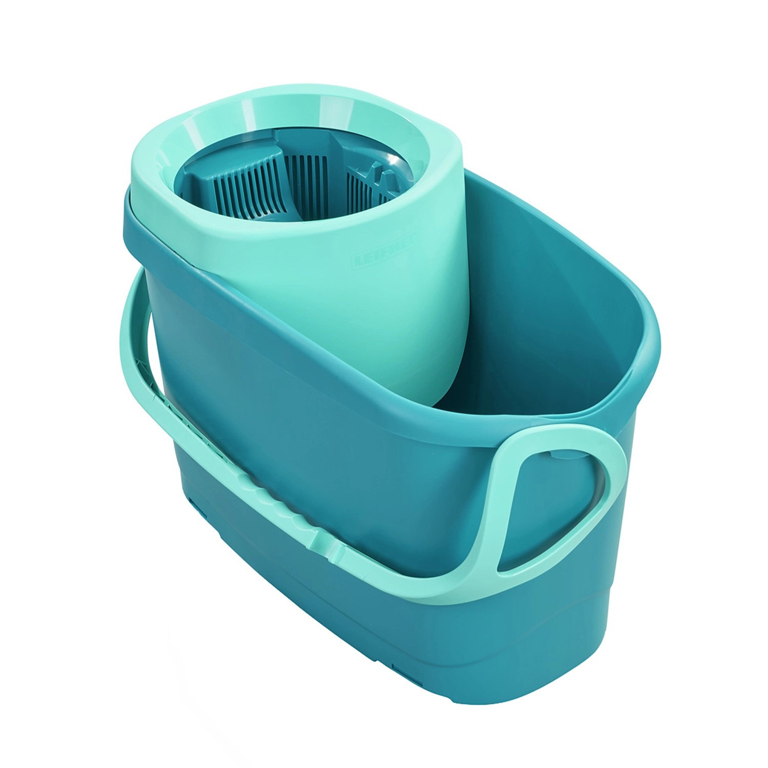 Leifheit Clean Twist M Ergo Bodenwischer-Set mit Eimer und 2 Wischbezügen in Türkis.