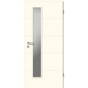 Reinweiße Zimmertür mit Klarglas-Einsatz, Catro Line LA1-D, Anschlag rechts, 198,5x61 cm.