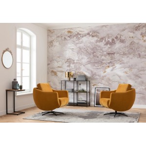 Wohnraum mit Komar Vlies Fototapete Kingdom (400x280 cm) mit Bergmotiv.