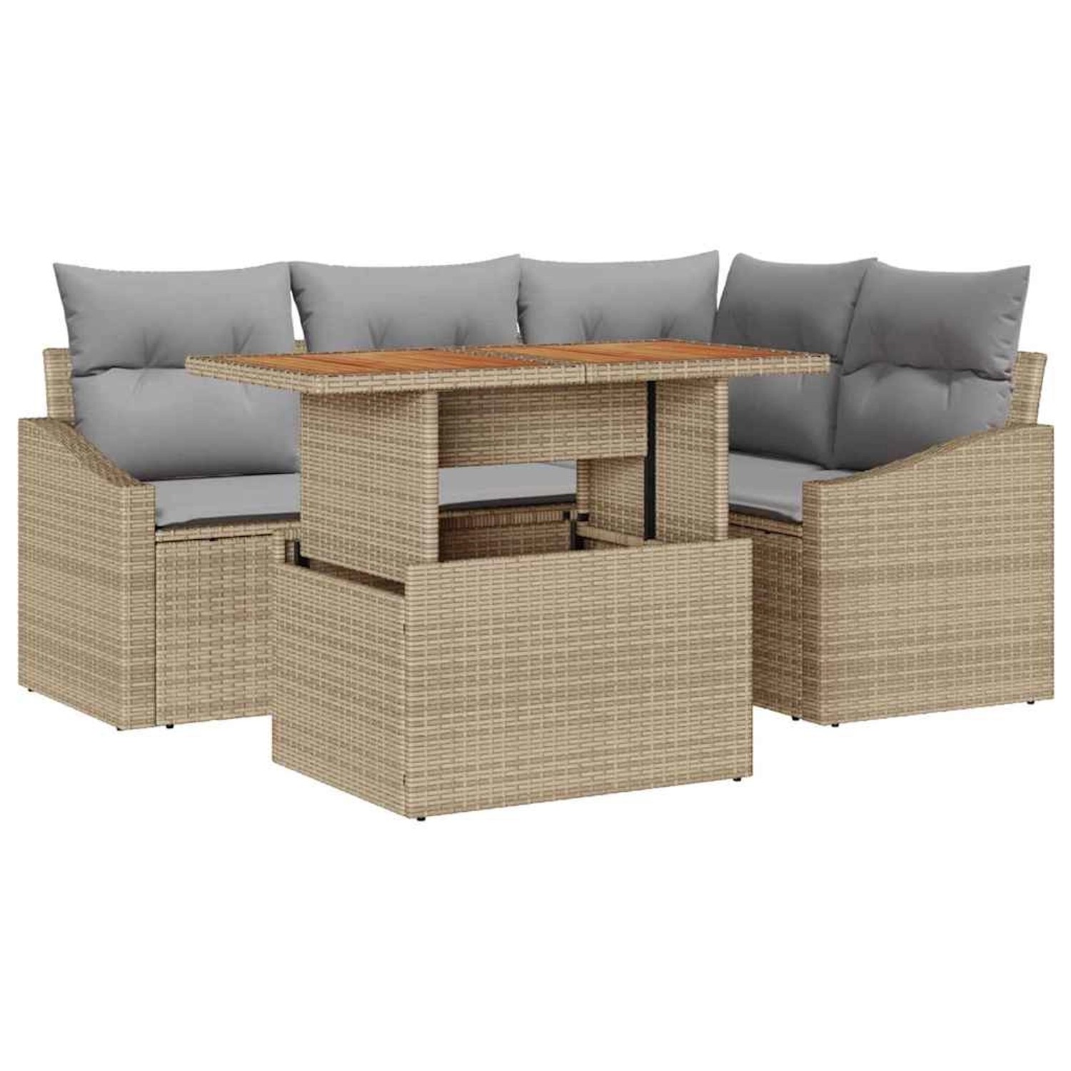 vidaXL Garten-Sofa-Set mit Speicher 5-Tlg Beige Poly Rattan 3358569 günstig online kaufen