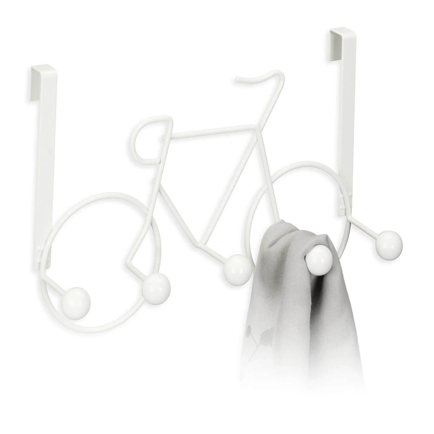 Relaxdays Kleiderhaken Fahrrad Stahl Weiß 5 Haken 22 cm x 32 cm x 10 cm