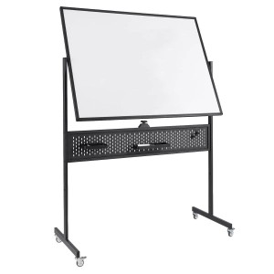 Mobiles, doppelseitiges Costway Whiteboard 120x90 cm mit Rollen und Ablage in Schwarz.