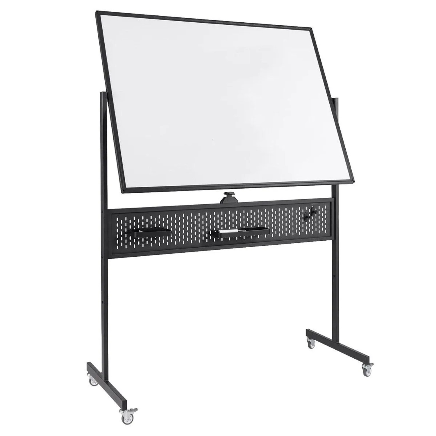 Costway Doppelseitiges Mobiles Whiteboard mit Rollen Schwarz 120 x 90 cm