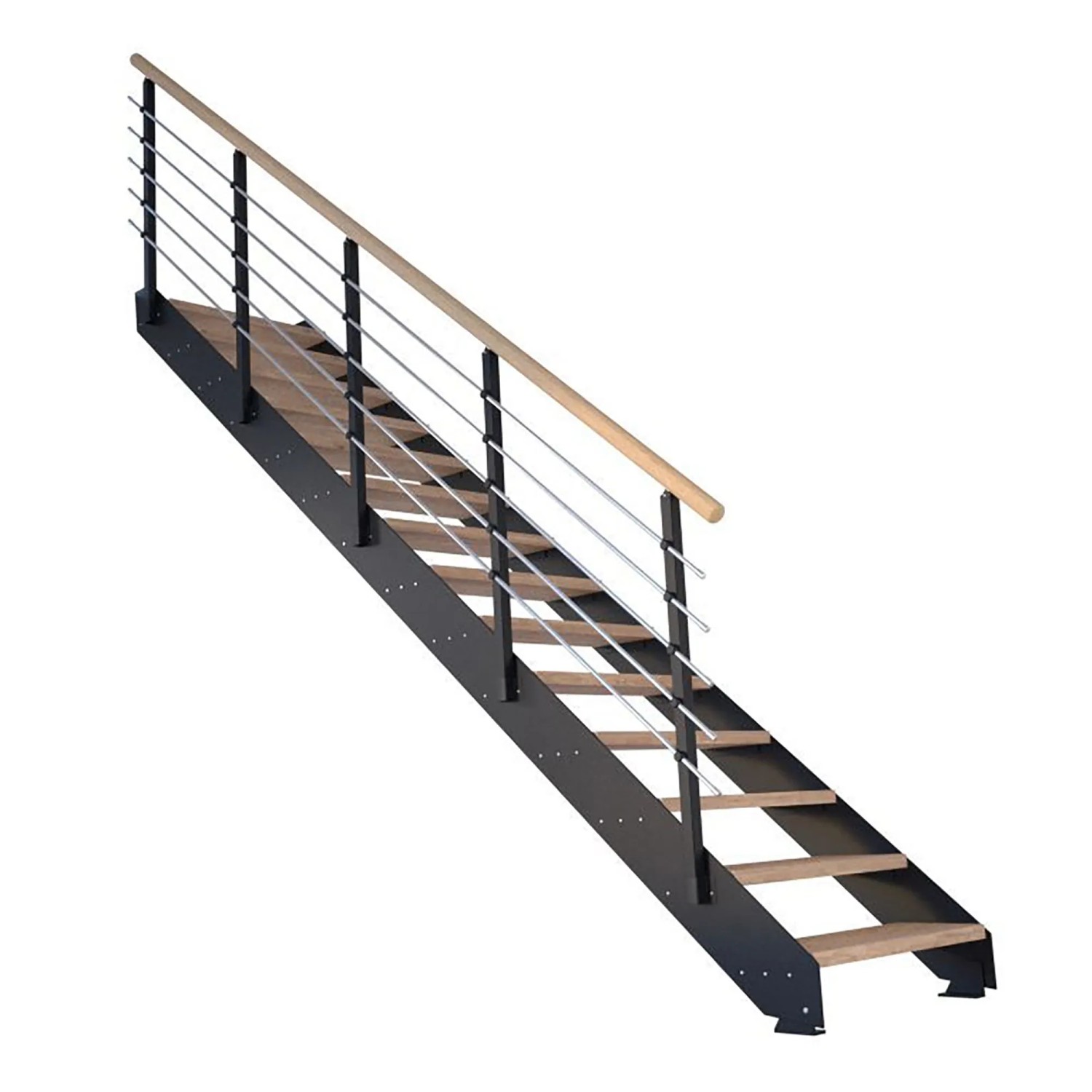 Treppe Kos 11 Stufen Eiche Rustik Natur 105 cm Metallgeländer Schwarz FSC® günstig online kaufen