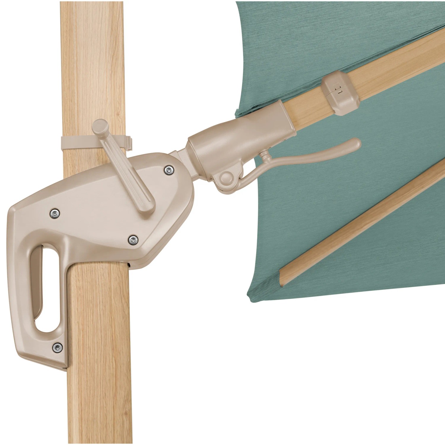 Schneider Ombrellone A Sbalzo Rhodos Twist Woody 300x300 Cm – Quadrato, Tessuto Beige, Telaio Effetto Legno, Basamento Escluso