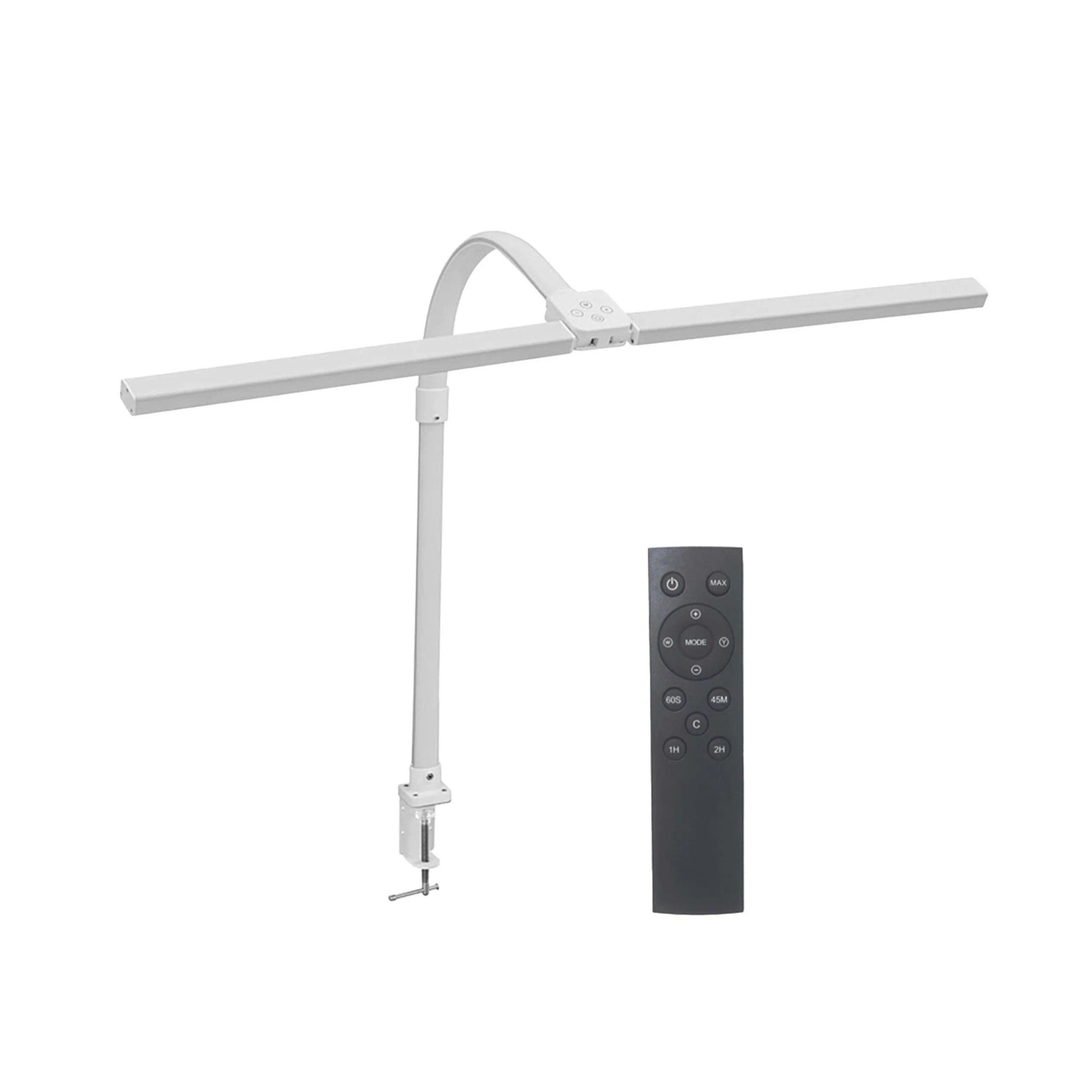 Relaxdays Schreibtischlampe Metall Weiß LED Klemmbar Dimmbar mit Fernbedienung 75,5 cm x 80 cm x 5,5 cm