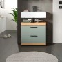 Waschbeckenunterschrank in Salbei mit zwei Schubladen, 60 cm breit.