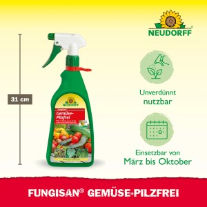 Neudorff Fungisan Gemüse-Pilzfrei 1l Flasche mit Sprühkopf zur Bekämpfung von Pilzerkrankungen an Gemüse.
