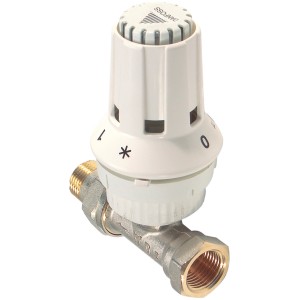 Danfoss Thermostat-Komplett-Set, 13 mm (1/2), weiße Durchgangsform für Heizungsinstallation.