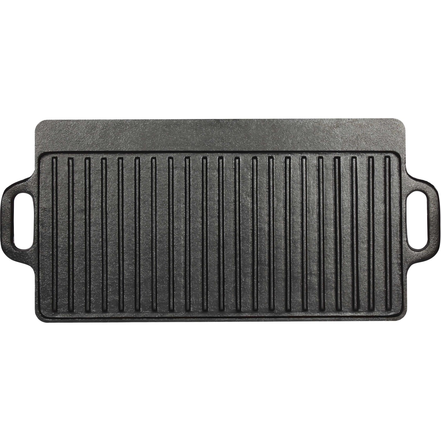 El Fuego Grillplatte aus Gusseisen mit Riffelung und zwei Griffen.