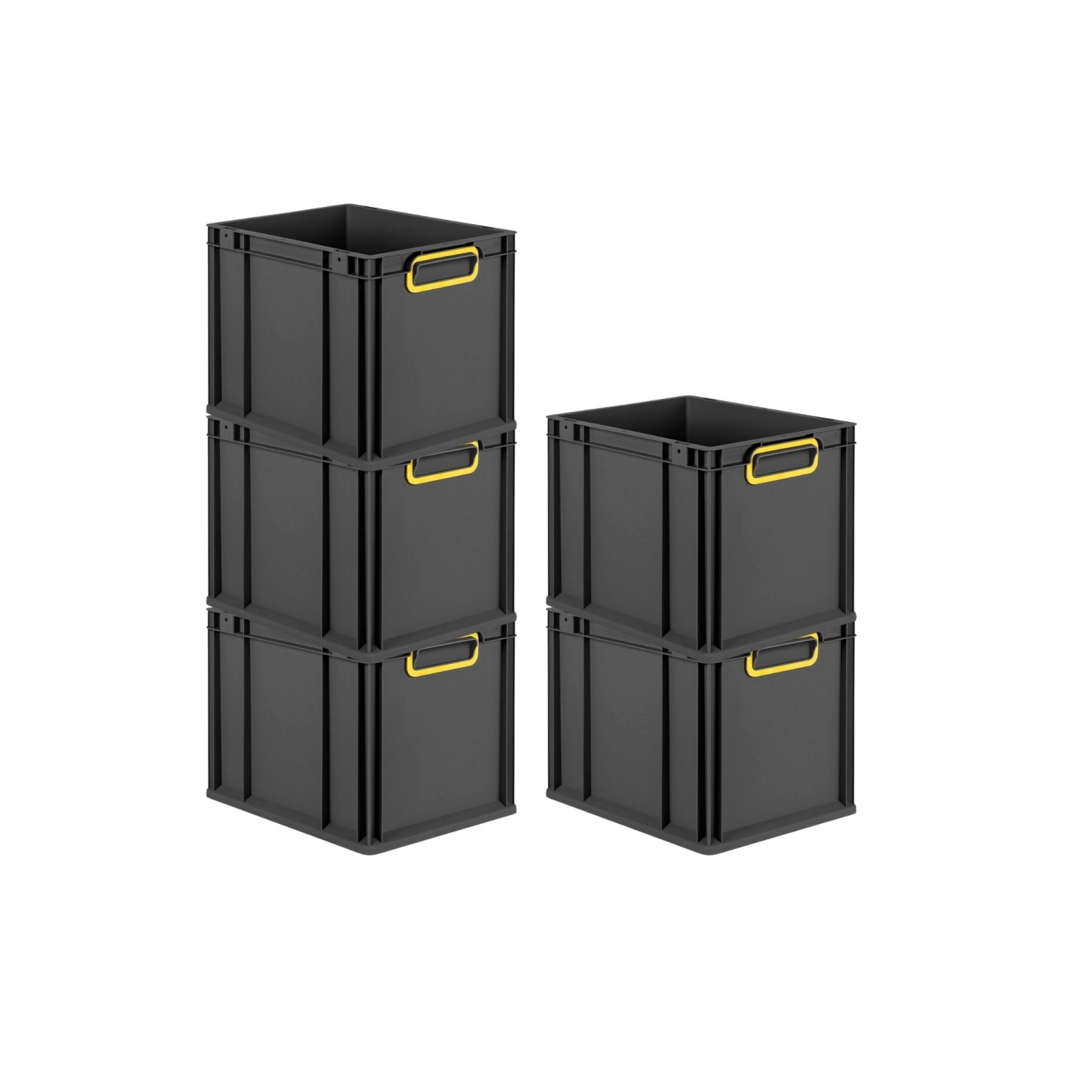 PROREGAL SparSet 5x Eurobox Nextgen Color HxBxT 32x30x40cm 30 Liter Griffe Gelb Geschlossen Schwarz Eurobehälter Transpo...