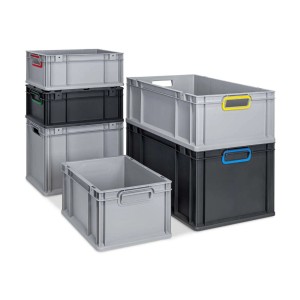 PROREGAL SparSet 5x Eurobox Nextgen Color HxBxT 32x30x40cm 30 Liter Griffe Schwarz Geschlossen Grau Eurobehälter Transportbox Transportbehälter