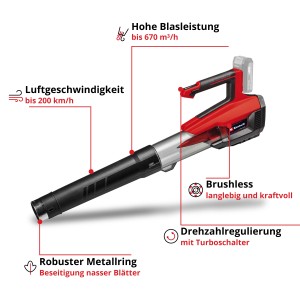Einhell Akku-Laubbläser GP-LB 18/200 Li E-Solo, rot/schwarz. Laubbläser für Garten- und Gehwegpflege.