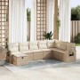 Beige 8-tlg. vidaXL Garten-Sofagarnitur aus Poly Rattan mit Kissen für Terrasse und Garten.
