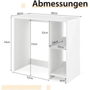 Costway Kleiner Schreibtisch PC-Tisch Weiß 80 x 40 x 74 cm