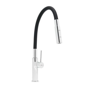Swiss Aqua Technologies Küchenarmatur Flexible Waschtischarmatur mit Hohem Auslauf und Umschalter Schwarzmatt und Chrom