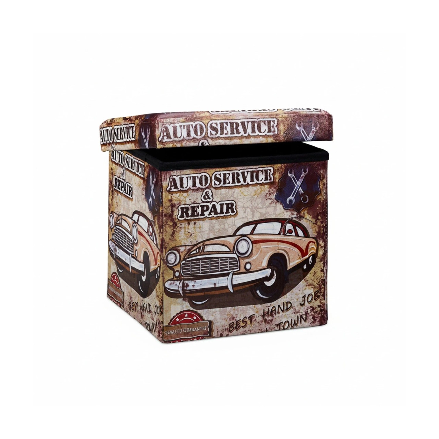 Relaxdays Sitzhocker Kunstleder Trendmotiv Faltbar mit Stauraum 38 cm x 38 cm x 38 cm 2,5 kg