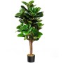 Künstlicher Feigenbaum 120 cm mit grünen Blättern und braunen Stämmen im schwarzen Topf. Kunstpflanze für Büro & Zuhause.