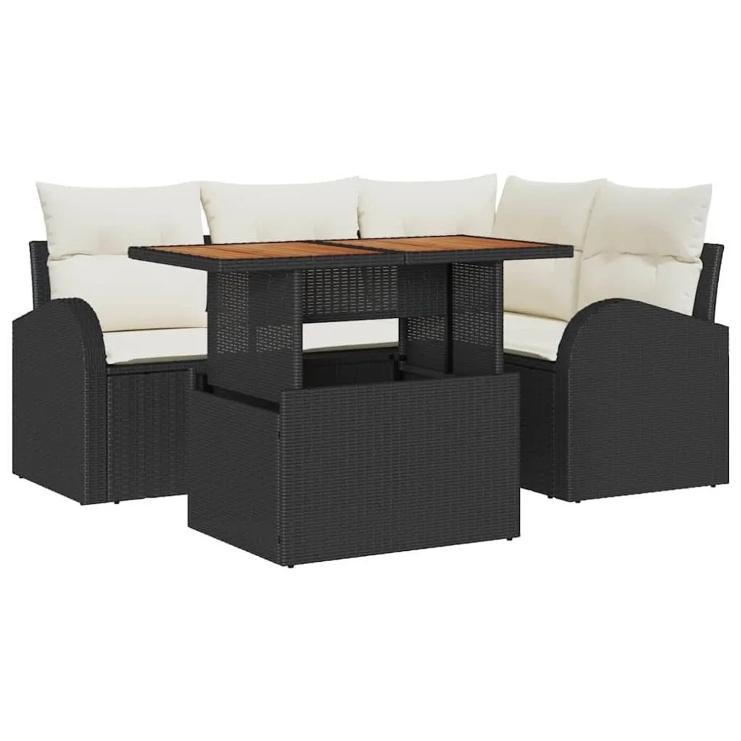 vidaXL Garten-Sofa-Set mit Kissen 5-Tlg Schwarz und Creme 3349578