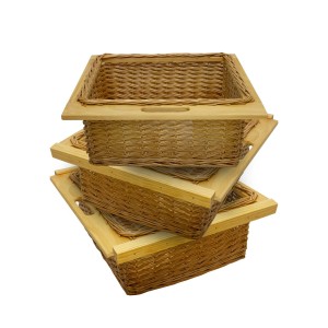 3 braune Monstershop Weidenkörbe für 600mm Buffetschränke, ausziehbar und handgeflochten.