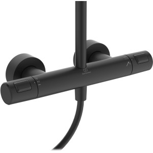 Ideal Standard Ceratherm T25 Duschsystem, Kopfbrause 20cm, Silk Black. Thermostat-Brauseset in Schwarz.