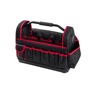 PARAT BASIC Tool Softbag L Werkzeugkoffer aus Nylon, schwarz mit roten Akzenten und Tragegriff.