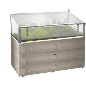 Juwel Hochbeet Timber Kombi-Set (90x130x60cm) aus Kunststoff mit Thermohausaufsatz.