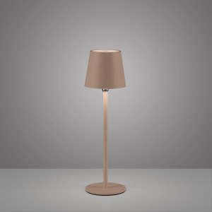 Sandfarbene Akku-LED-Tischleuchte Boteria, Ø 11 cm, 37 cm hoch, für Innen & Außen.