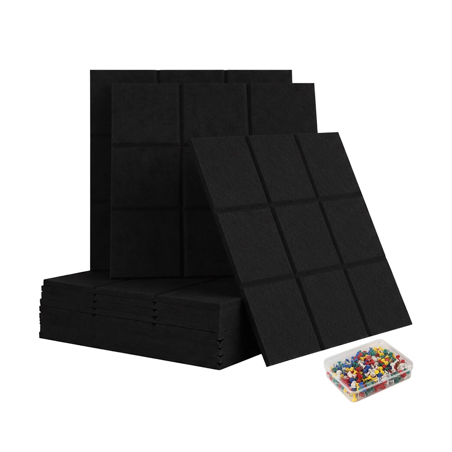 Relaxdays Filzpinnwand 12er Set Filz Schwarz Selbstklebend 30 cm x 30 cm x 0,9 cm 72 g
