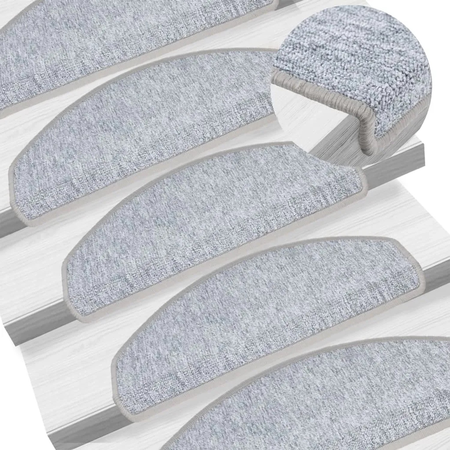 10er Set hellgraue, halbrunde Stufenmatten 65x24cm für Treppen im Innenbereich.