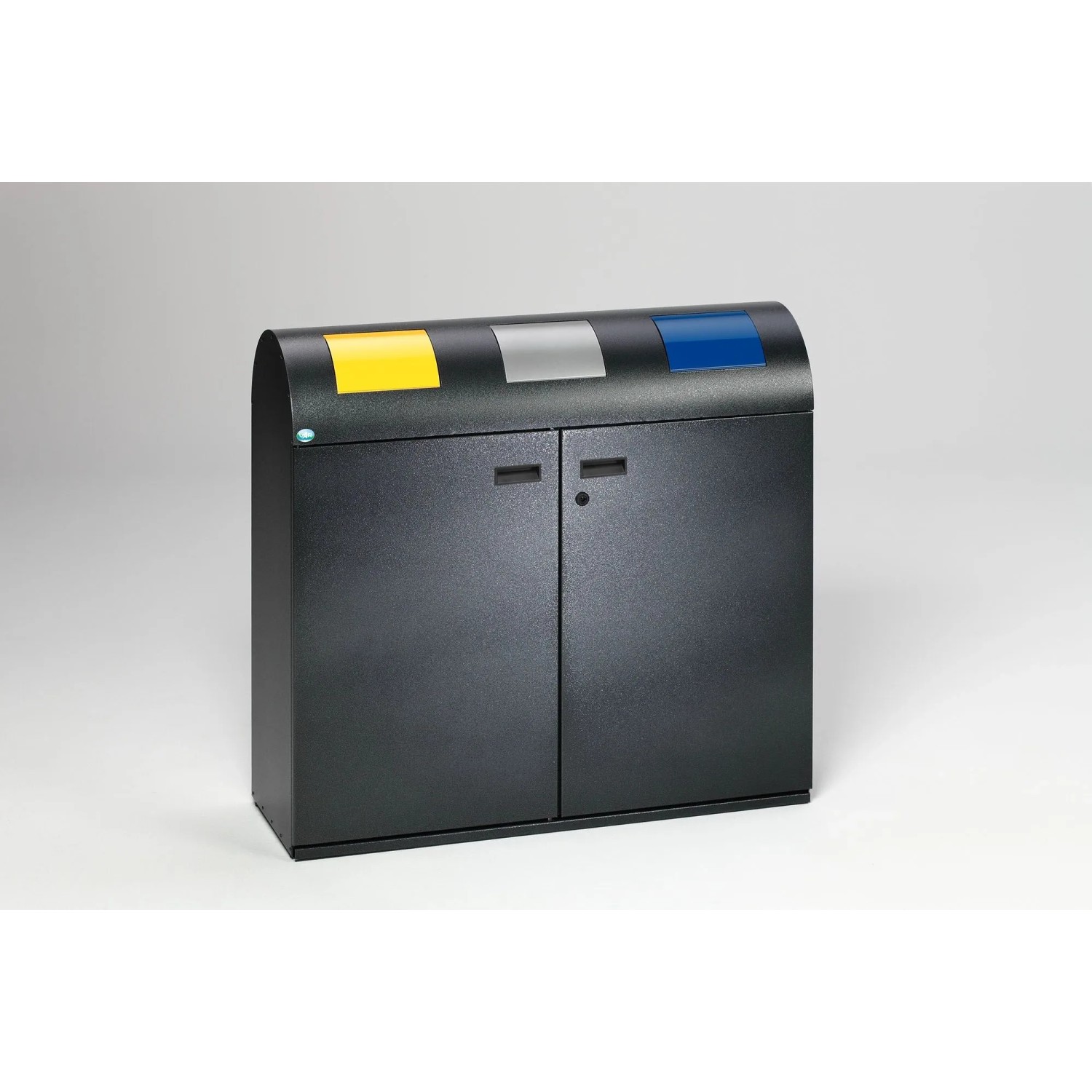 PROREGAL Selbstlöschende Wertstoffsammlstation Rund Mit 3 Einsätzen 80 Liter Je Behälter HxBxT 99,5 x 108 x 37,5 cm Verzinkter Stahl Grau
