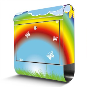 Banjado Edelstahl Briefkasten mit Regenbogen Motiv und Zeitungsfach.