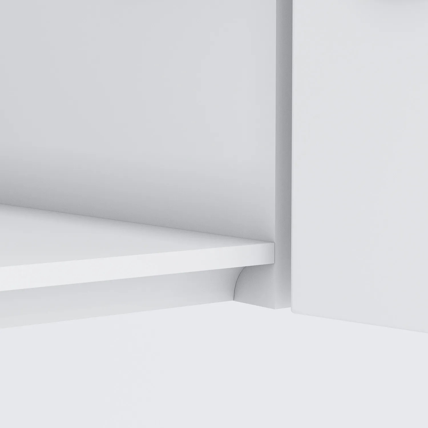 Detailaufnahme: Weißes Regalbrett und Schrankelement der Held Möbel Küchenzeile Turin.