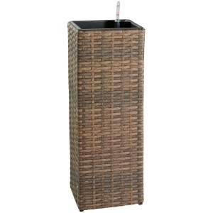 Braune Pflanzsäule (76 cm) in Flechtoptik für den Garten oder Balkon.