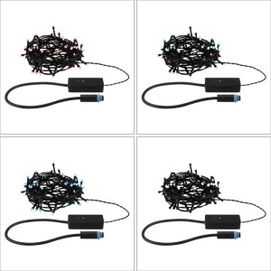 Paulmann Yuna Plug & Shine LED-Lichterkette, 5m, schwarz, mit RGB-Funktion in verschiedenen Farben leuchtend.
