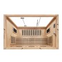 Innenansicht Artsauna Infrarotkabine Kiruna160 aus Hemlockholz mit Sitzbank und Dual Technologie.