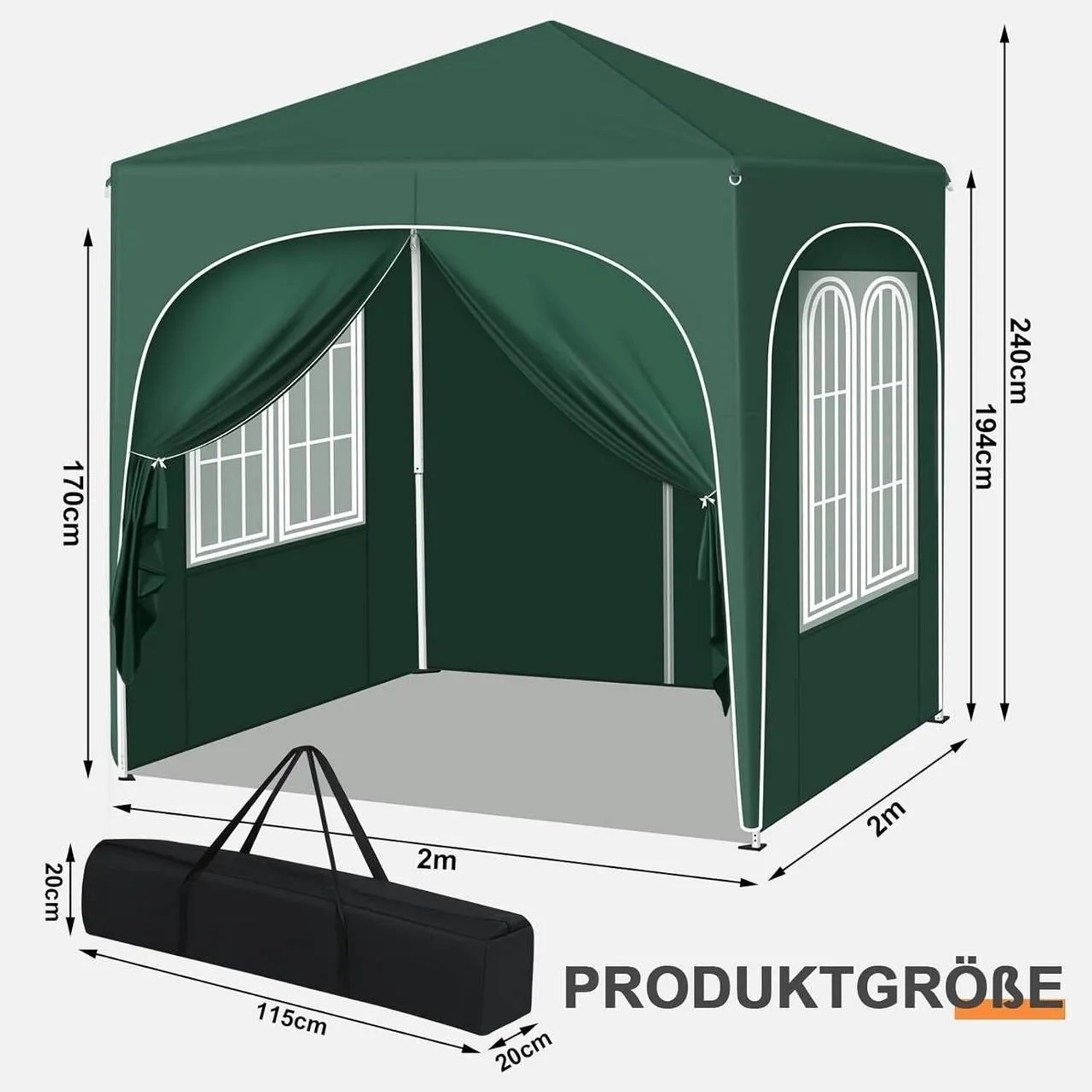 WOLTU Pavillon Faltpavillon 2x2 m Mit 4 Seitenwänden Höhenverstellbar Grün_3