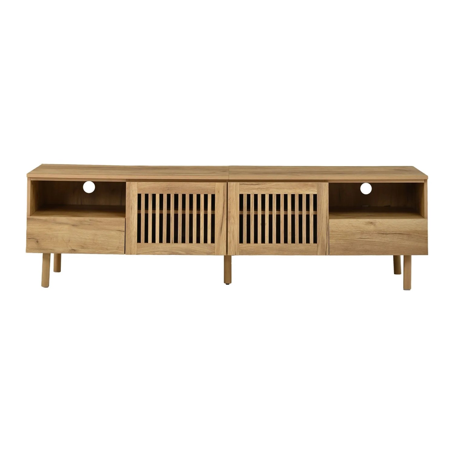 Merax TV Lowboard 180 cm 2 Gittertüren 2 Schubladen Massivholzbeine