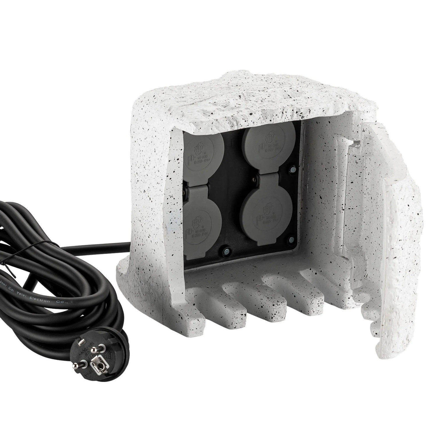 Wiltec 4-Fach Gartensteckdose Außensteckdose Steinoptik Outdoor 5M Kabel