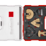 Einhell Multitool-Set XL Plus-Case, 10-teilig, mit verschiedenen Sägeblättern und Raspeln in roter Aufbewahrungsbox.