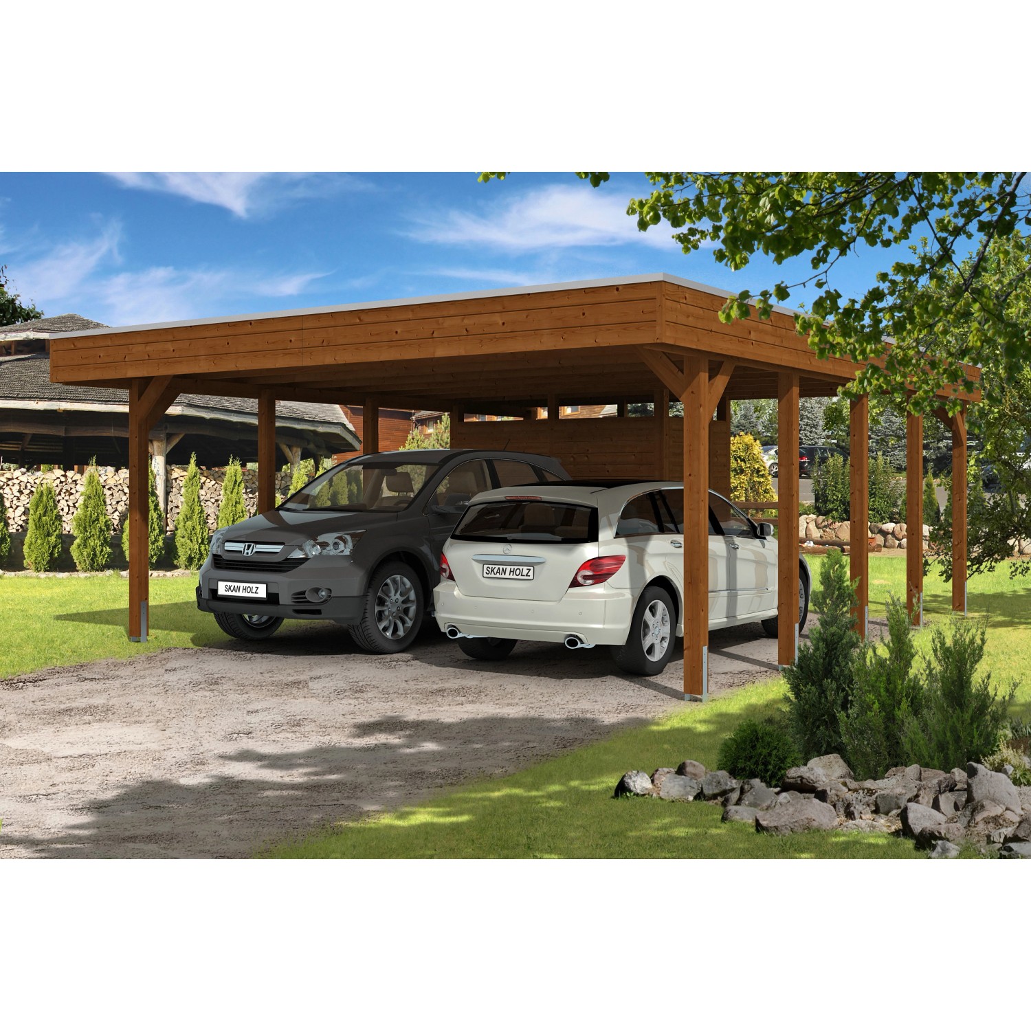 Skan Holz Carport Friesland Set 4 557 cm x 708 cm Nussbaum