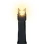 Nahaufnahme einer leuchtenden warmweißen LED einer LV 700L Außen-Lichterkette mit schwarzem Kabel.