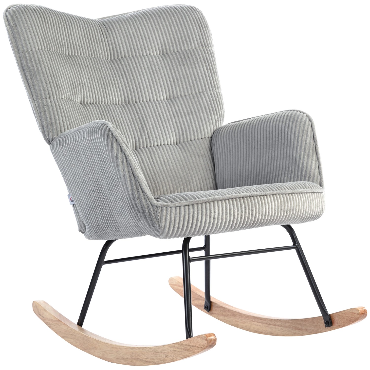 HOMCOM Schaukelstuhl Kord 100% Polyester Buchenholz Hellgrau