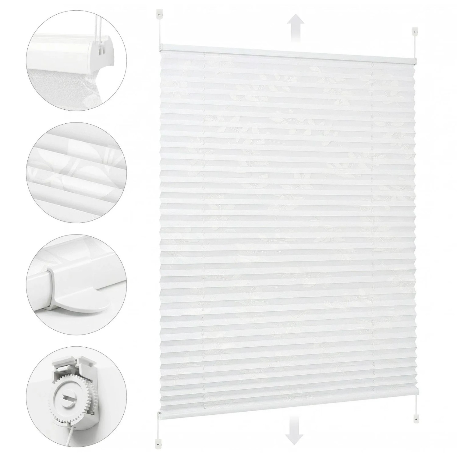 Sekey Plissee ohne Bohren Klemmfix Verstellbar Spannung Weiß mit Muster 60x120cm